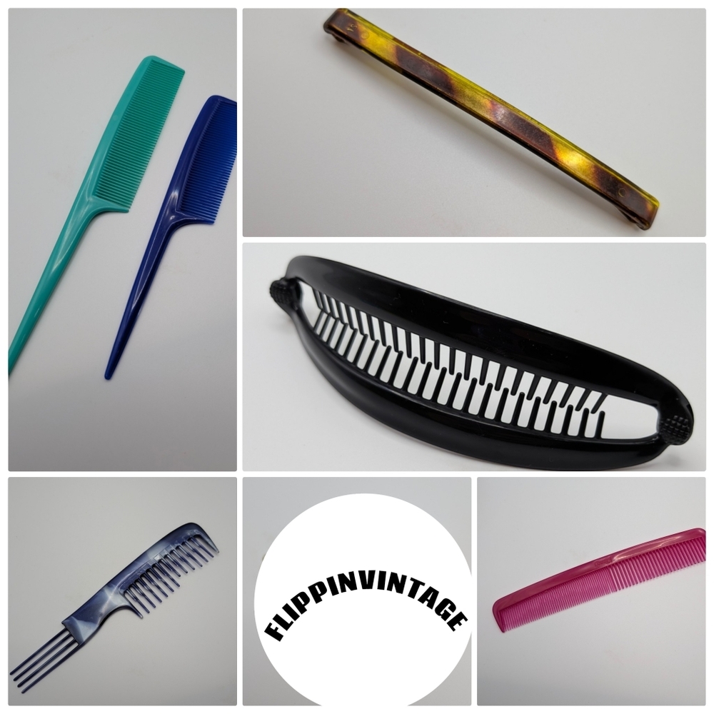 VTG Hair Accessories‎ Banana Clips Goody USA Comb Picks Side Rattail Comb Revlon